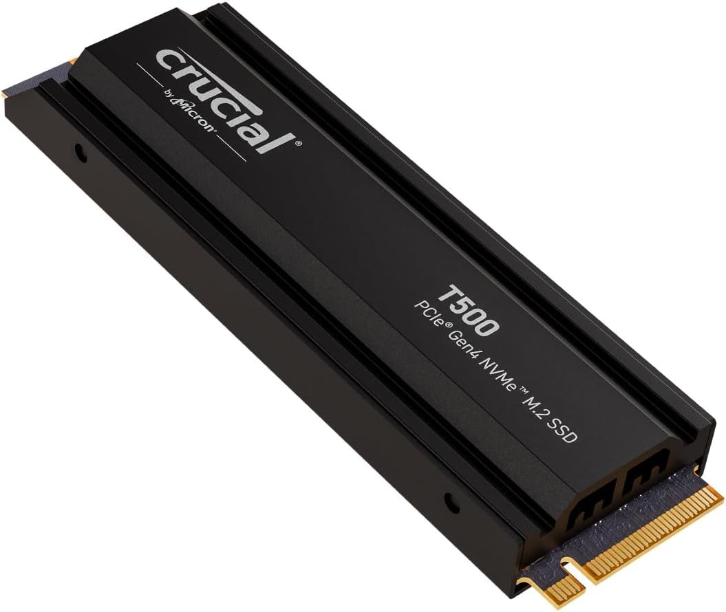 Crucial T500 1TB/2TB – SSD NVMe M.2 Gen4 avec Dissipateur, Jusqu'à 7300MB/s pour PC, Console et Laptop Gaming