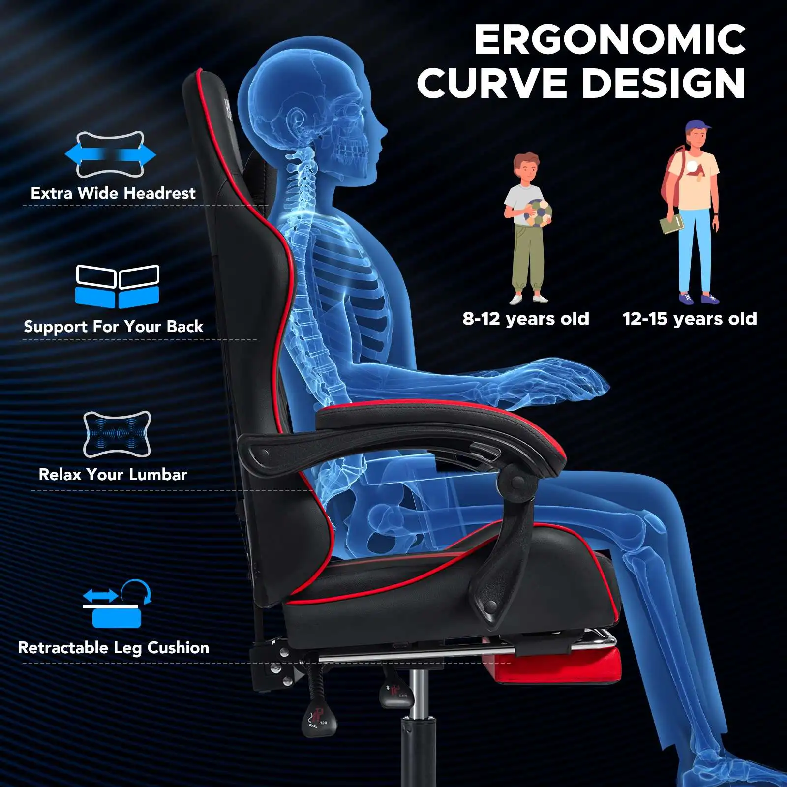 Chaise Gaming Ergonomique avec Massage Lombaire – Image 4