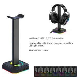Support Casque Gaming RGB ONIKUMA ST2 – Support Lumineux avec 3 Ports USB et Prise Jack 3,5 mm - noir