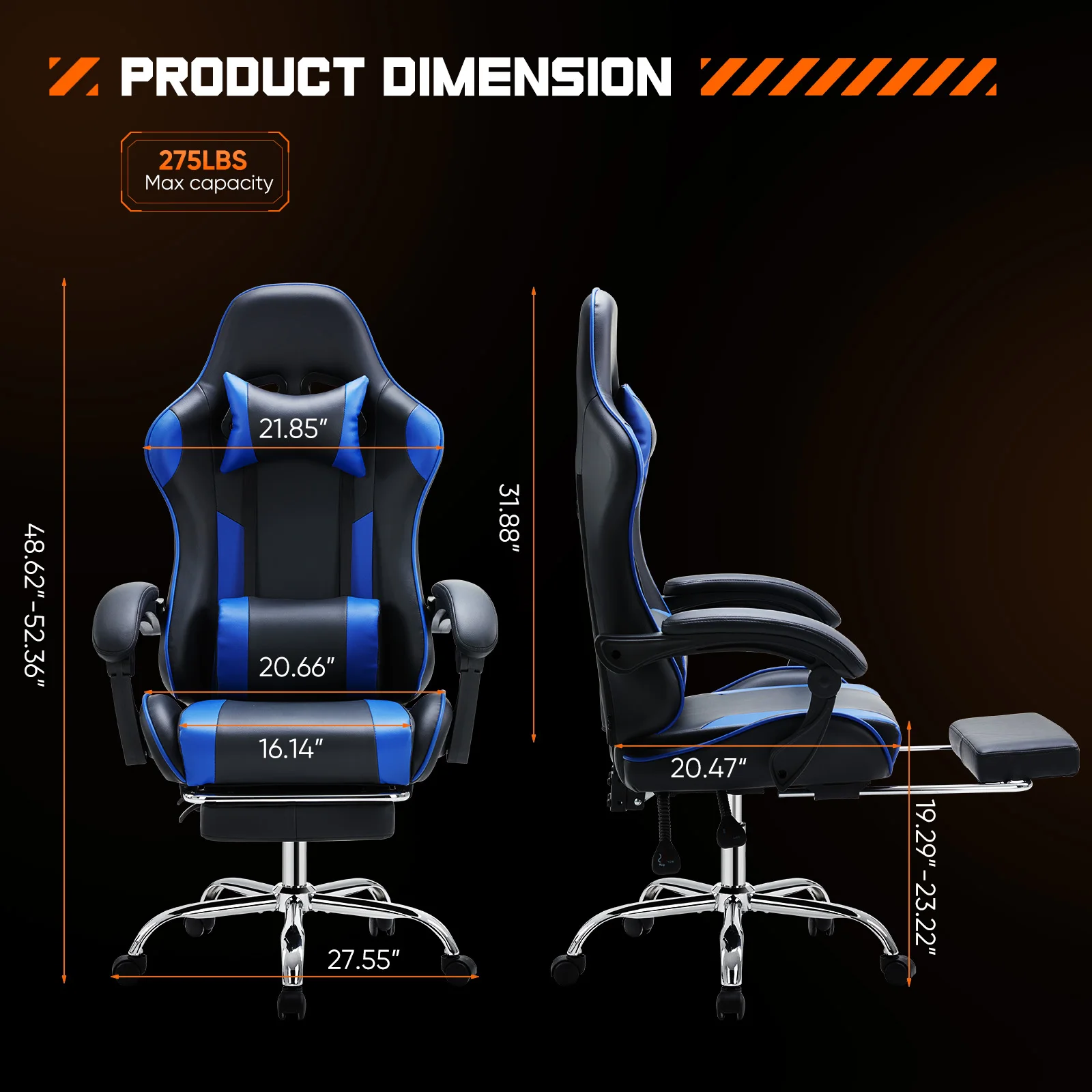 Chaise gaming ergonomique réglable – Simili cuir, appuie-tête & support lombaire, idéale bureau & gaming – Image 3