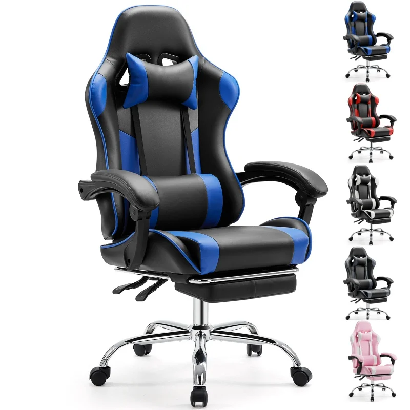 Chaise gaming ergonomique réglable – Simili cuir, appuie-tête & support lombaire, idéale bureau & gaming