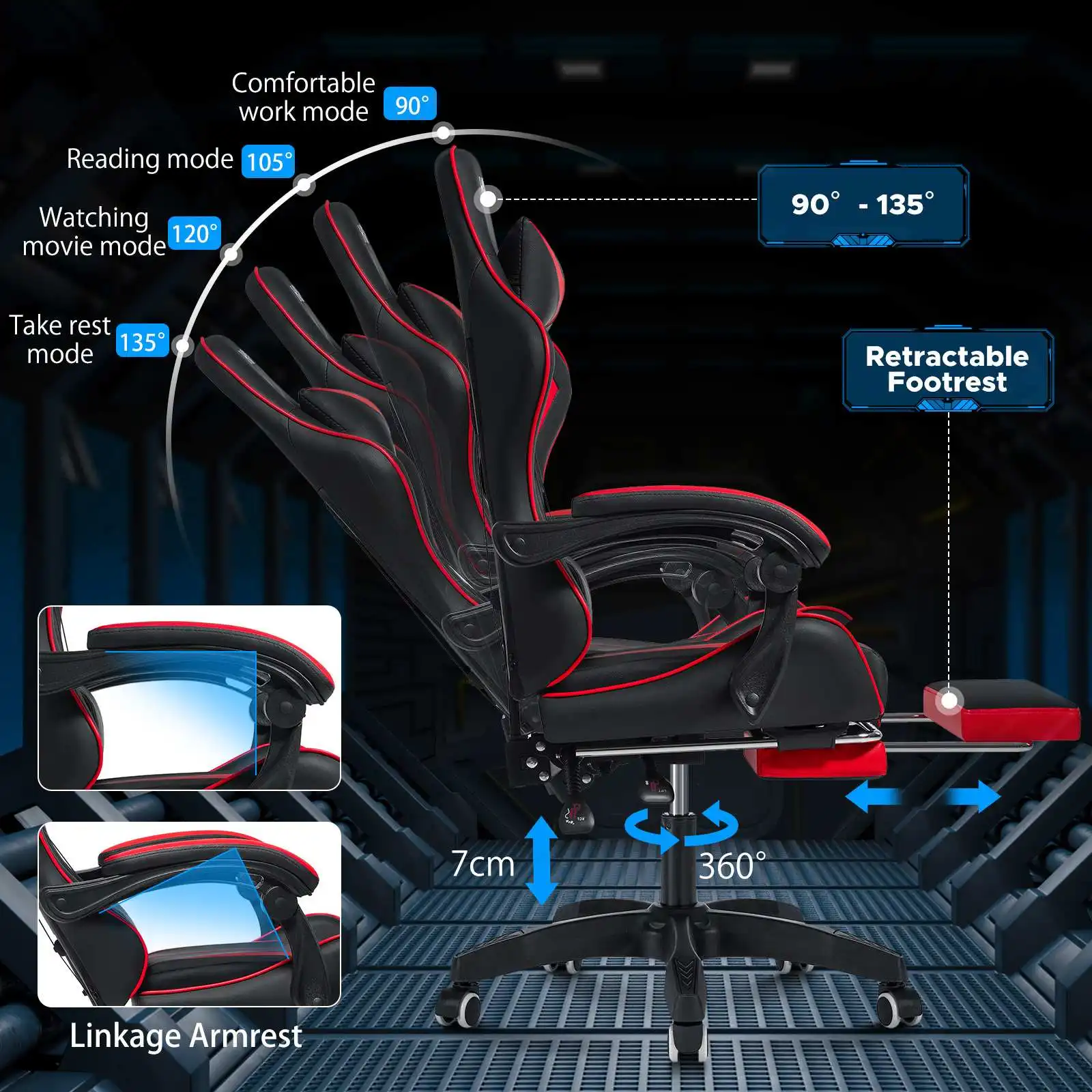 Chaise Gaming Ergonomique avec Massage Lombaire – Image 3